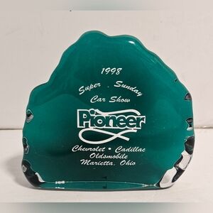 Vintage Fenton Glass Green 1998 Paper Weight Pioneer Car Show Ohio